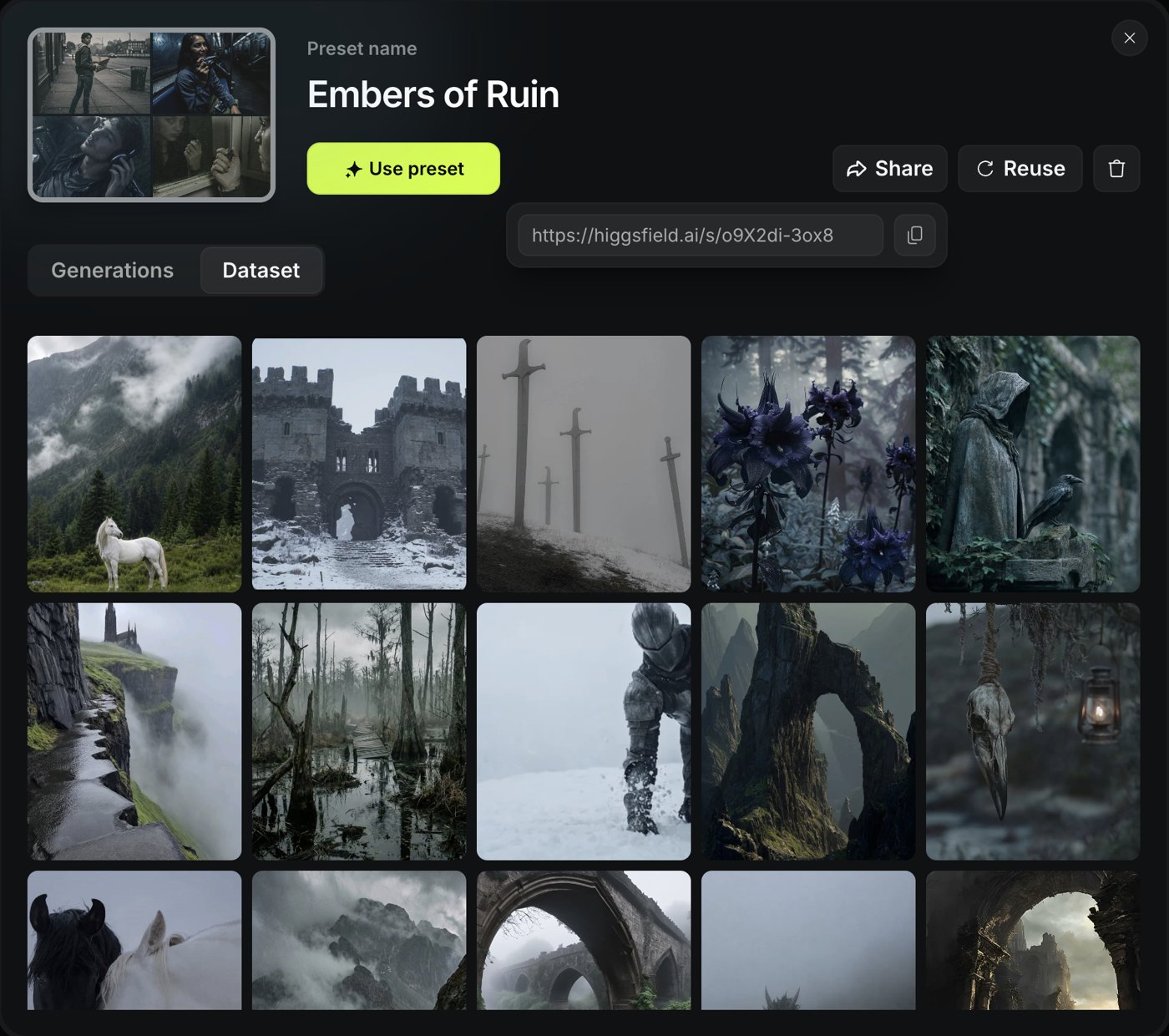 The Embers of Ruin moodboard in Higgsfield Soul 2.0